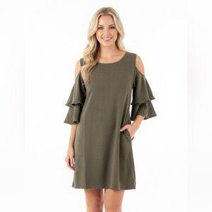 ADELINE large NWT olive suede cold shoulder dress